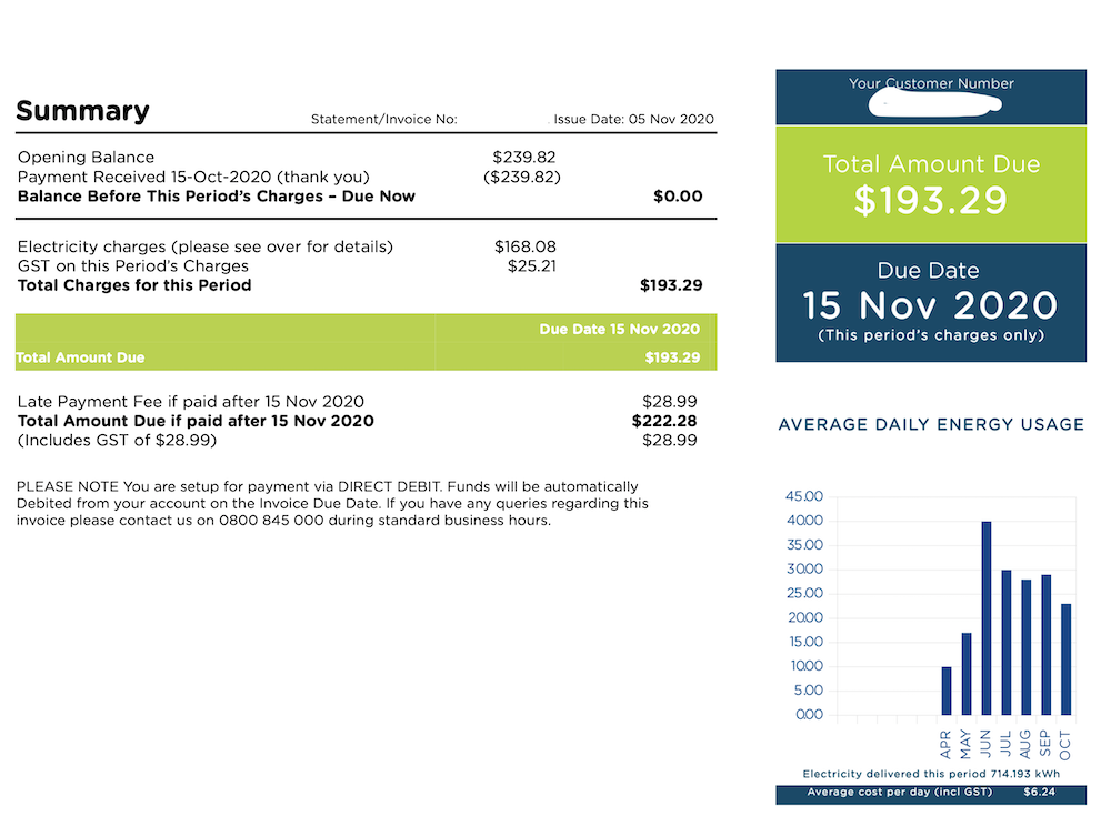 screenshot of electricity invoice for October 2020